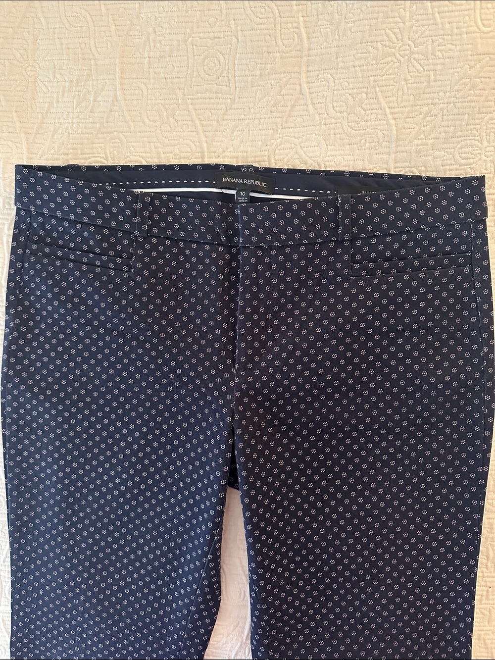 Banana Republic Navy Micro-Print Sloan Fit Pant